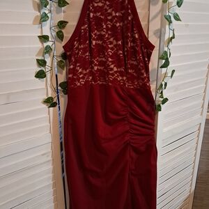 SHEIN Burgundy Backless Lace Dress